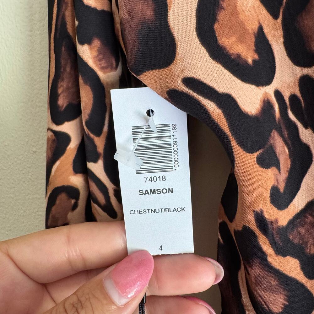 Babaton Black + Brown Samson Cheetah Animal Print Mini Shift Dress Size 4 NWT - Picture 4 of 11